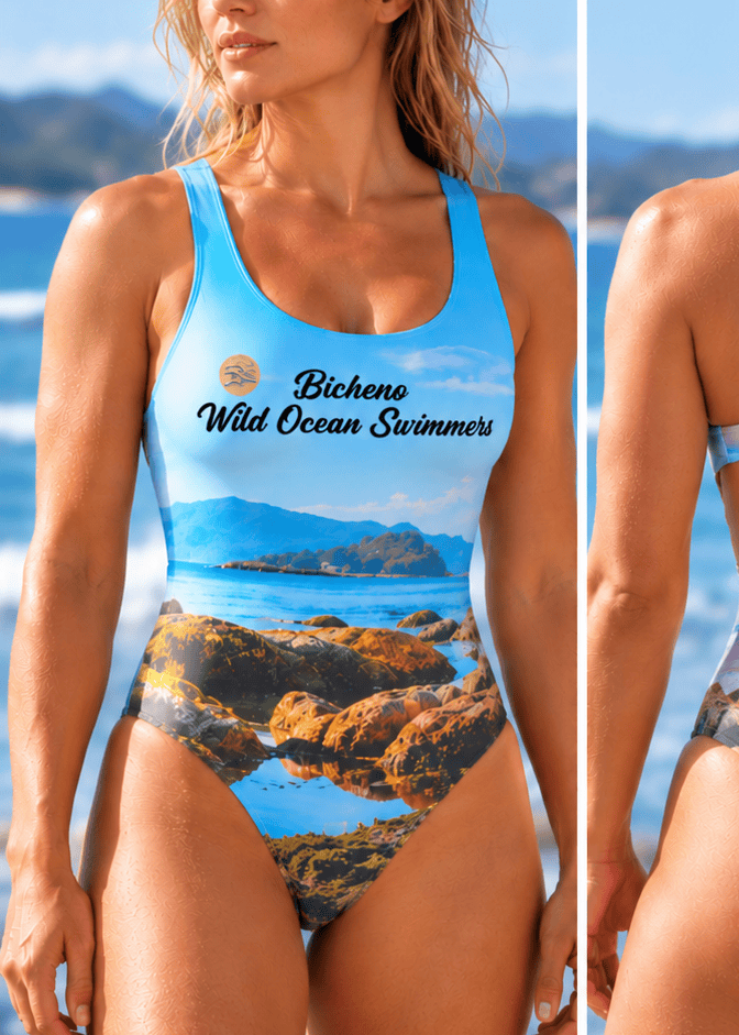 budgy Smuggler Custom Womens Swimsuit Bicheno / 8 Bicheno Wild Ocean Swimmers Womens Thick Strap Swimsuit