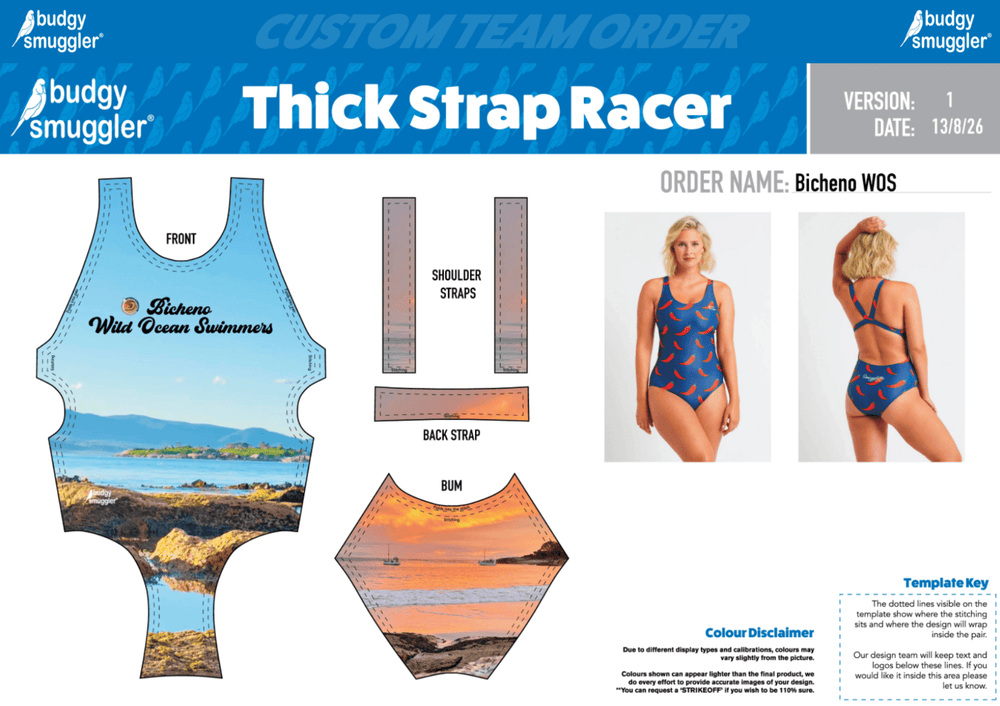 budgy Smuggler Custom Womens Swimsuit Bicheno Wild Ocean Swimmers Womens Thick Strap Swimsuit